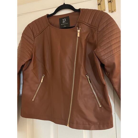 NY&C Jackets & Blazers - NY&C faux leather brown zip up jacket size medium